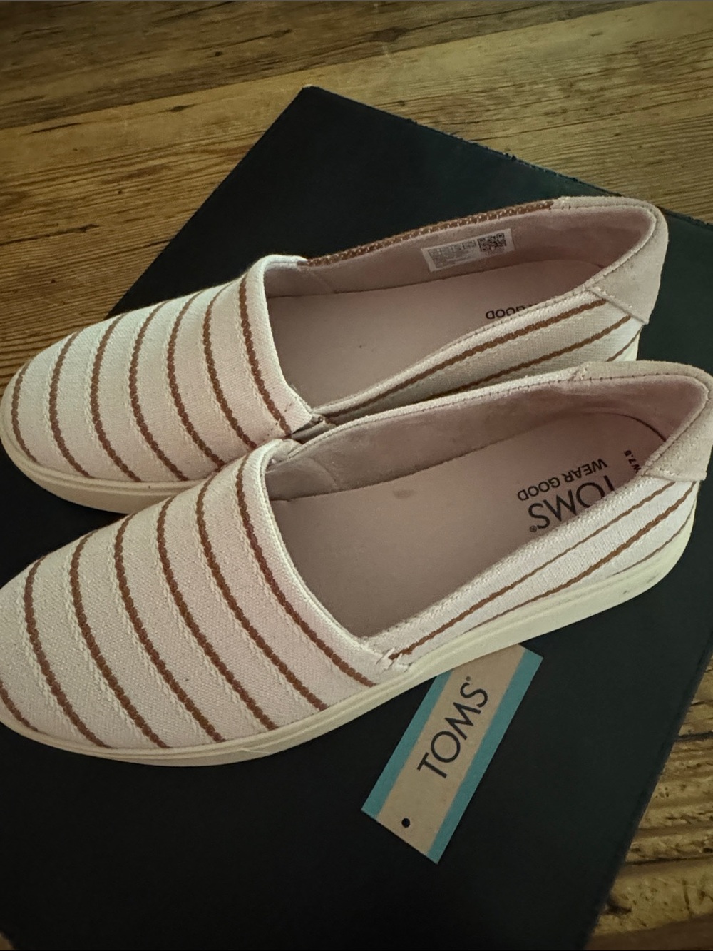Toms Slip-On Flats in Beige with Stripes